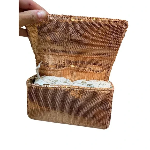 New J. Crew Rose Gold Sequin Party Clutch Crossbody‎ Bag Chain Strap Small - Picture 4 of 6